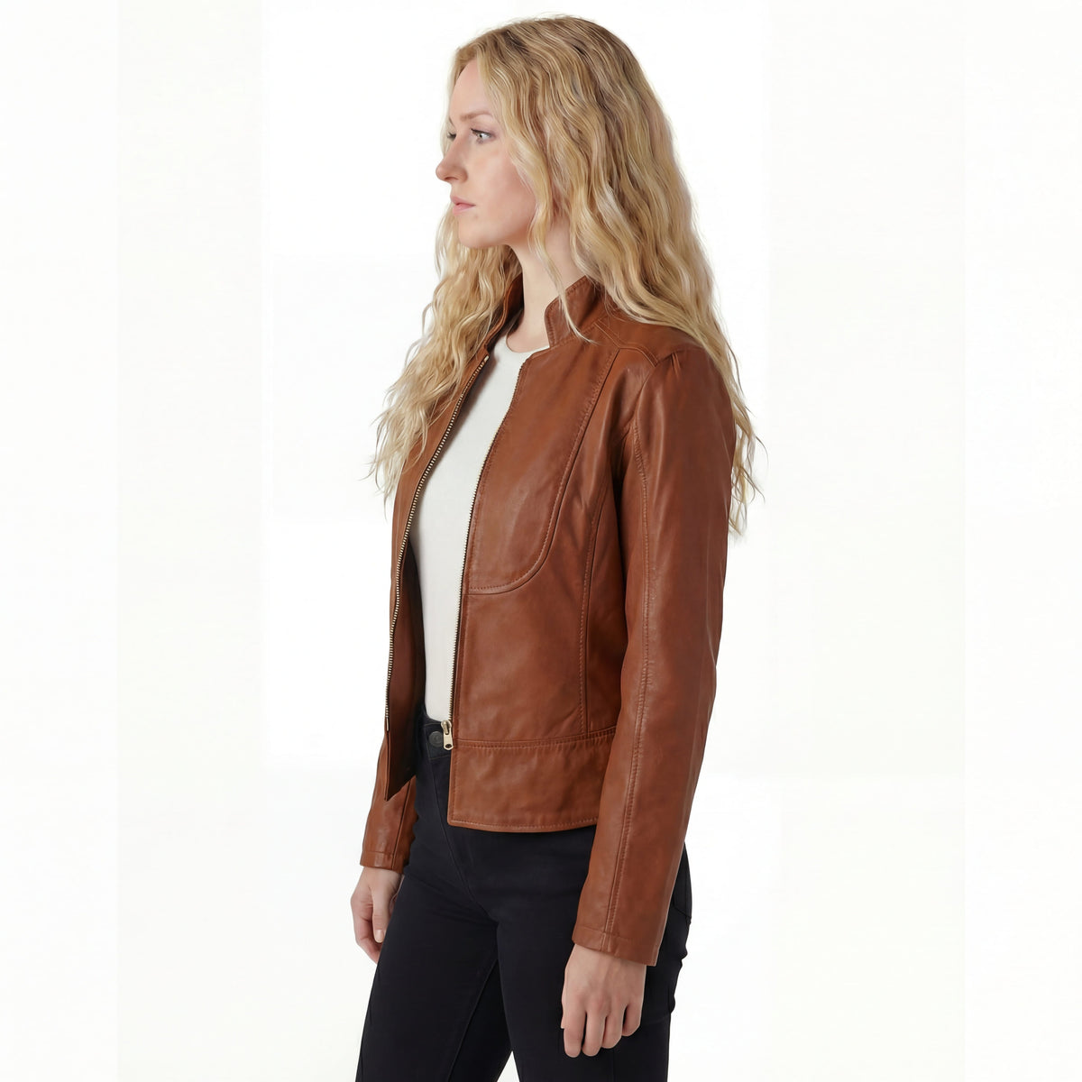 Vance Leathers 'Maya' Ladies Premium Soft Lightweight Brown Fitted Motorcycle Leather Jacket