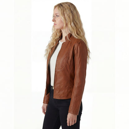 Vance Leathers 'Maya' Ladies Premium Soft Lightweight Brown Fitted Motorcycle Leather Jacket