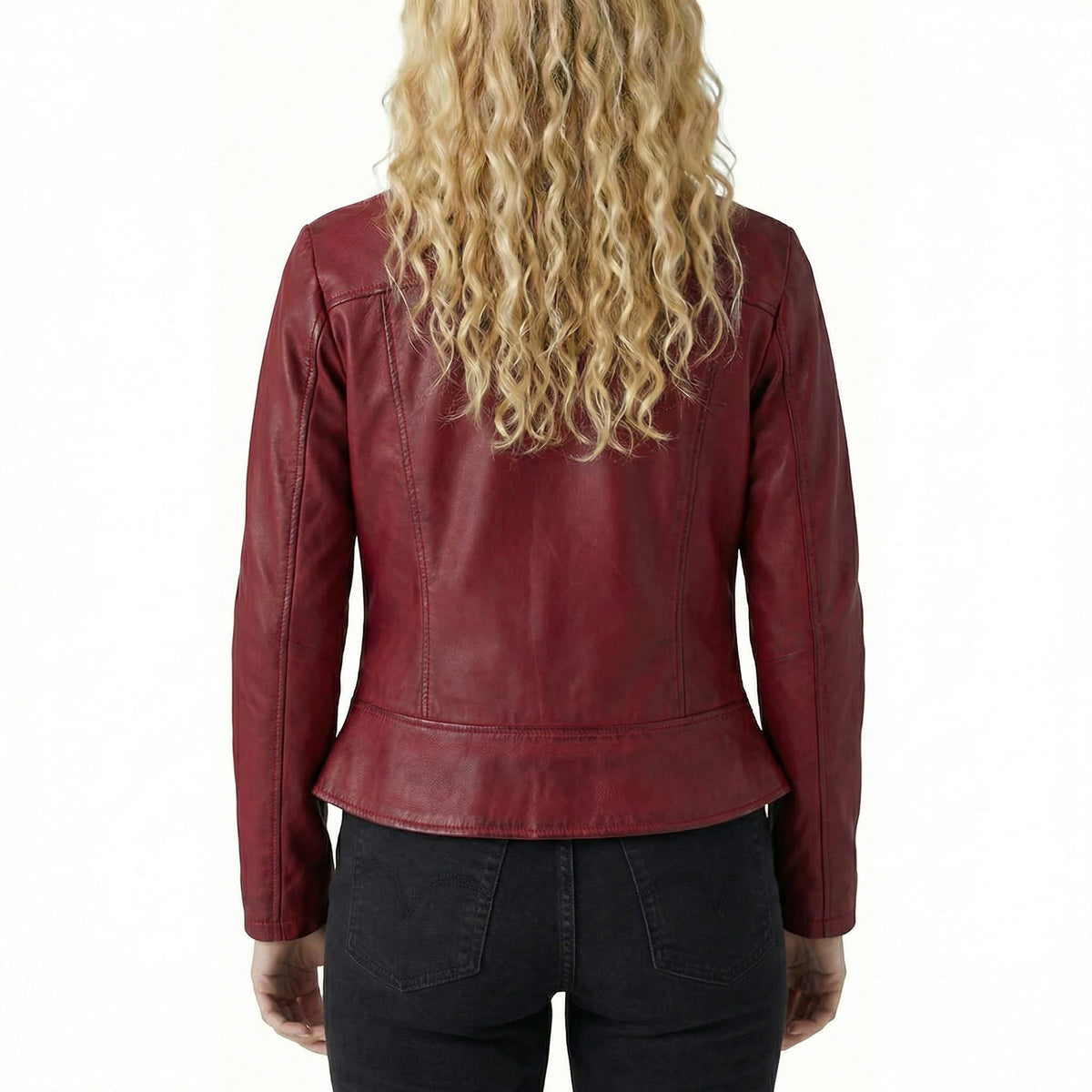Vance Leathers 'Maya' Ladies Premium Soft Lightweight Burgundy Fitted Motorcycle Leather Jacket