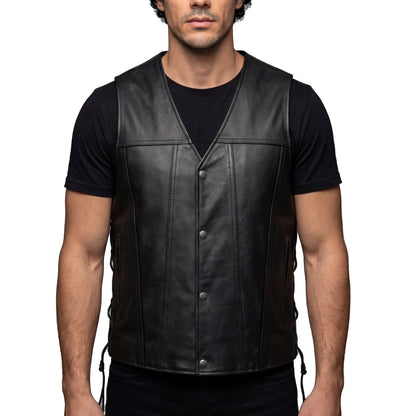 Vance Leather Gambler Style Premium Cowhide Leather Vest
