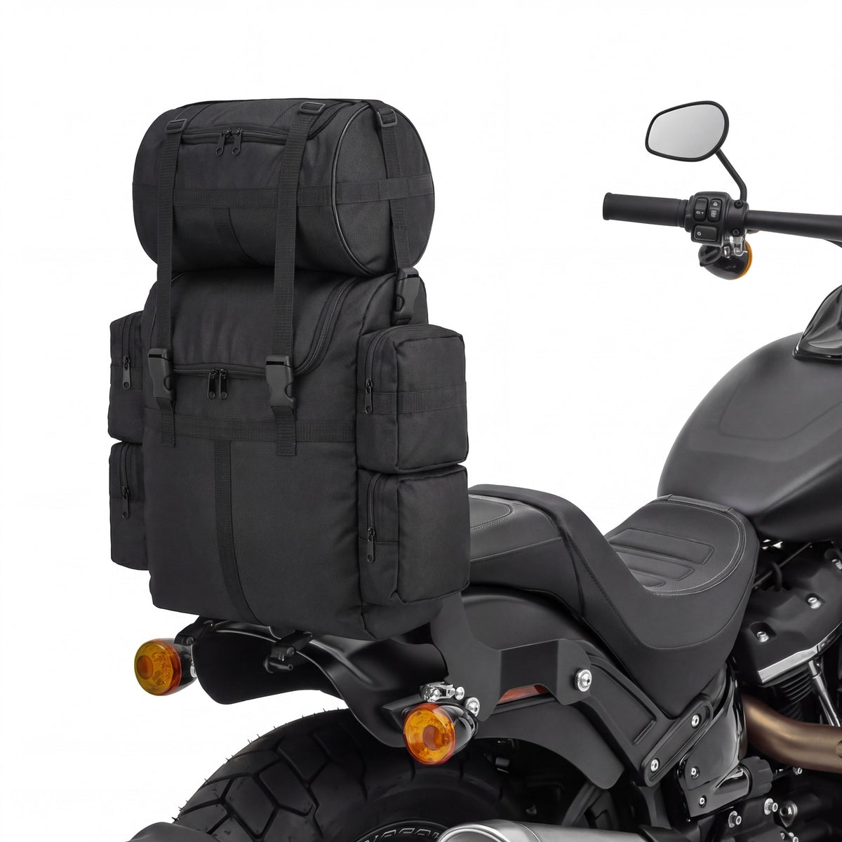 Vance Black Textile Medium Motorcycle Sissy Bar Bag with Rain Cover