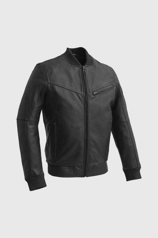 Aviator Mens Bomber Leather Jacket Men's Varsity Bomber Jacker FMCo Black XS