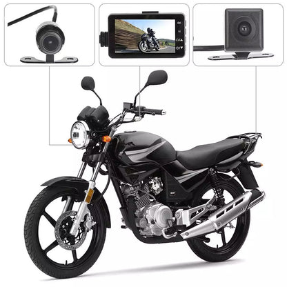 Motorcycle Black Dual Lens Dash Cam Video Recorder 3.6 Inch HD 1080P + Free sd card