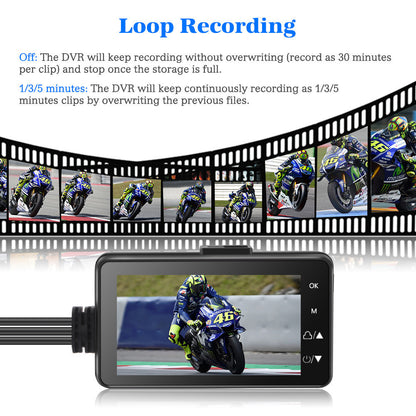 Motorcycle Black Dual Lens Dash Cam Video Recorder 3.6 Inch HD 1080P + Free sd card