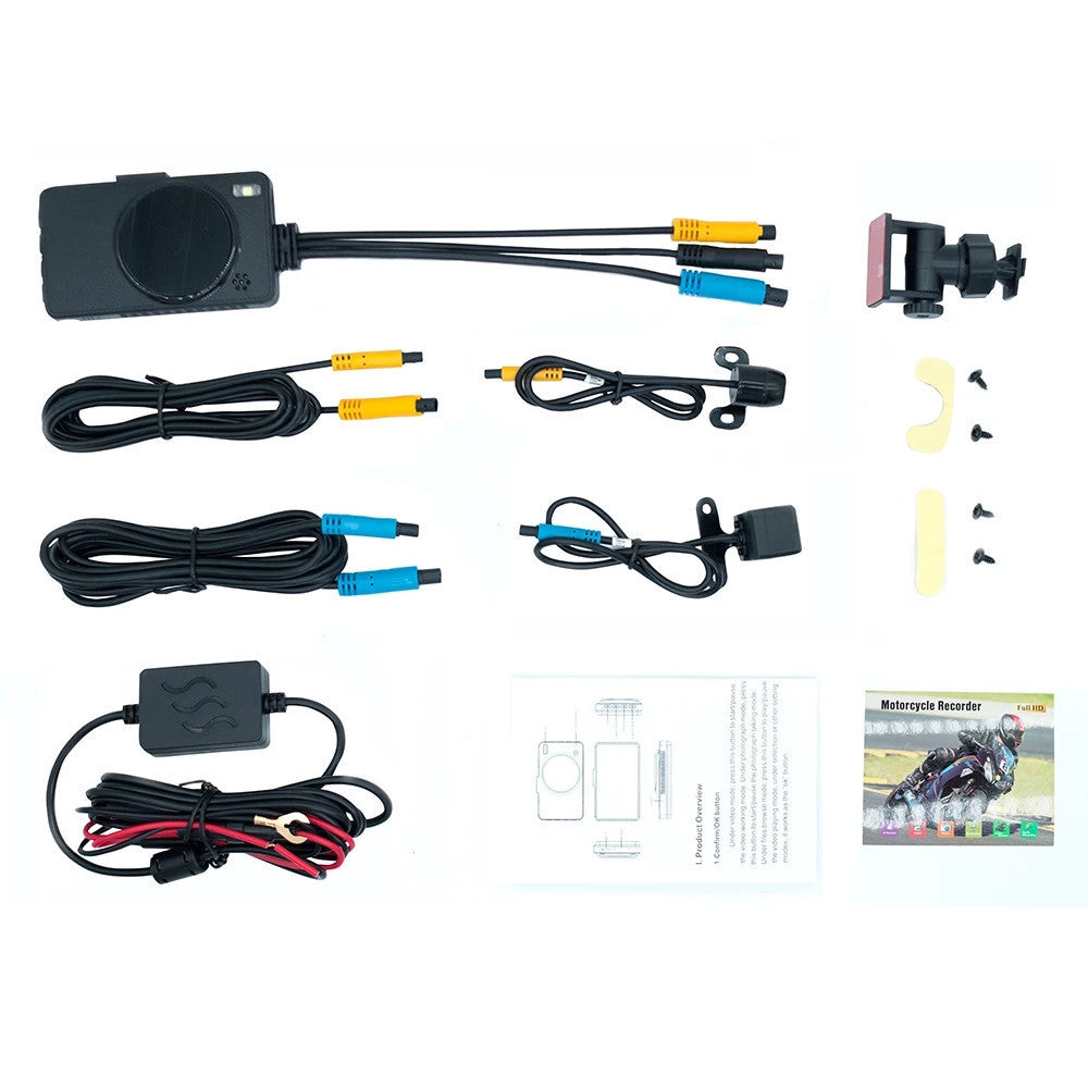 Motorcycle Black Dual Lens Dash Cam Video Recorder 3.6 Inch HD 1080P + Free sd card