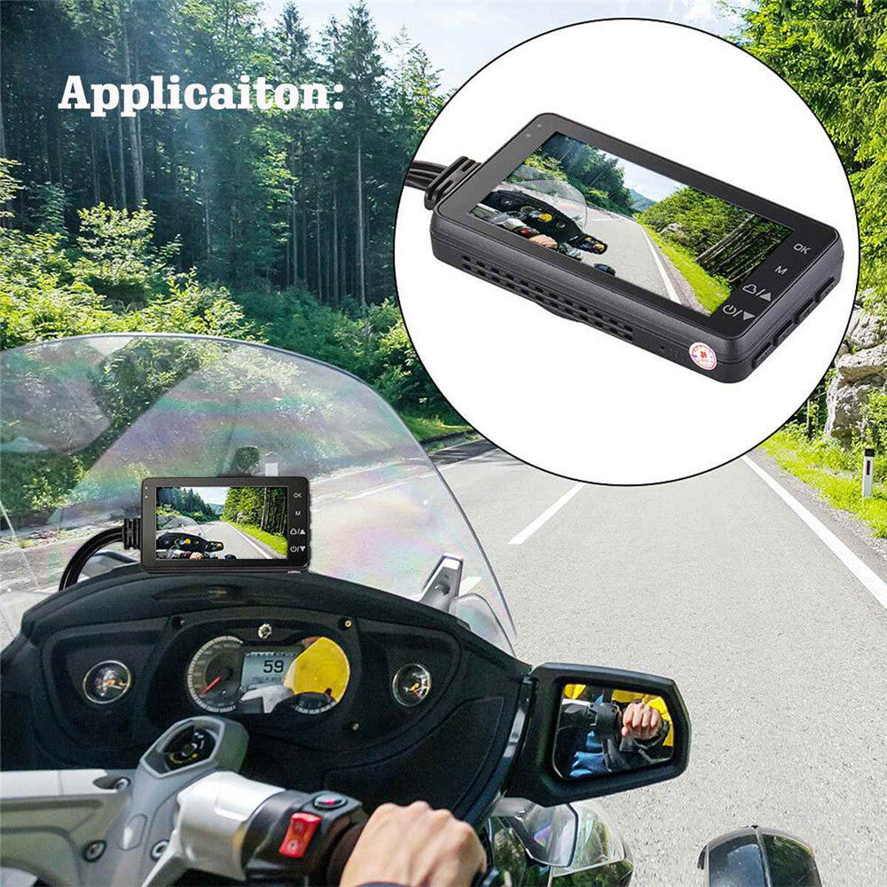 Motorcycle Black Dual Lens Dash Cam Video Recorder 3.6 Inch HD 1080P + Free sd card