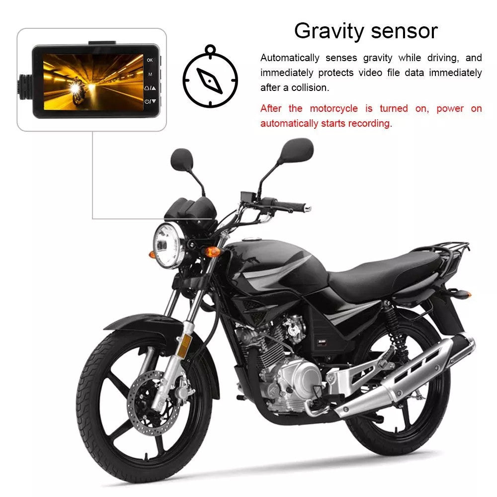 Motorcycle Black Dual Lens Dash Cam Video Recorder 3.6 Inch HD 1080P + Free sd card