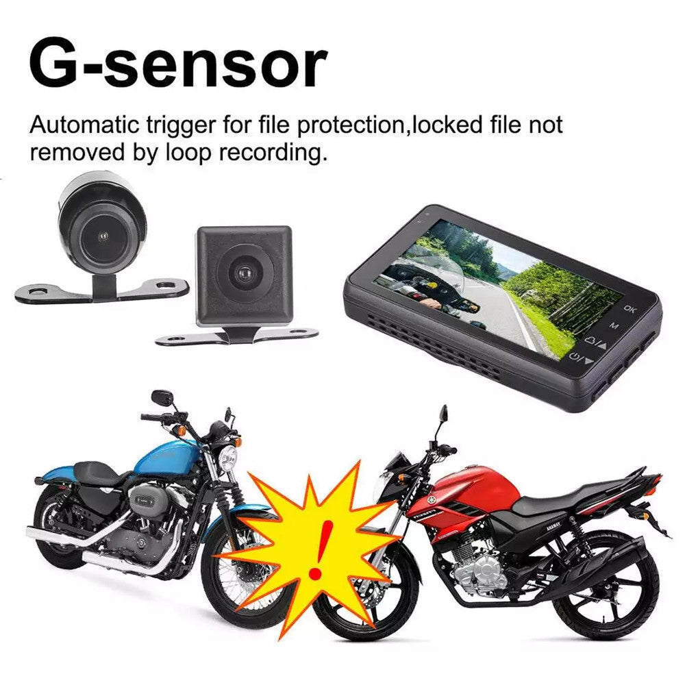 Motorcycle Black Dual Lens Dash Cam Video Recorder 3.6 Inch HD 1080P + Free sd card