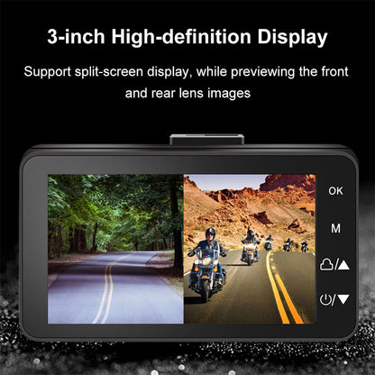 Motorcycle Black Dual Lens Dash Cam Video Recorder 3.6 Inch HD 1080P + Free sd card