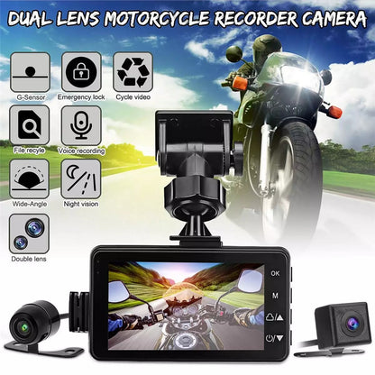Motorcycle Black Dual Lens Dash Cam Video Recorder 3.6 Inch HD 1080P + Free sd card