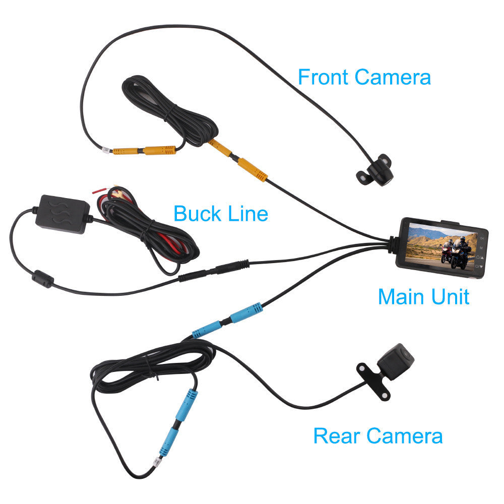 Motorcycle Black Dual Lens Dash Cam Video Recorder 3.6 Inch HD 1080P + Free sd card