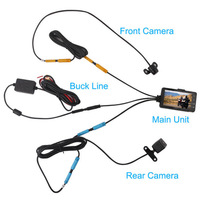 Motorcycle Black Dual Lens Dash Cam Video Recorder 3.6 Inch HD 1080P + Free sd card