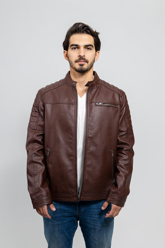 Logan Men's Vegan Faux Leather Jacket Men's Vegan Faux Leather jacket FMCo Redwood S 