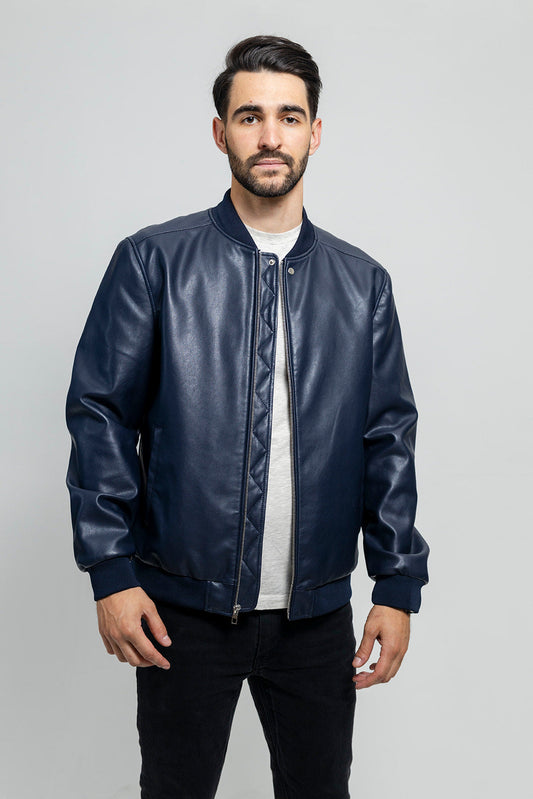 Justin Men's Vegan Faux Leather Jacket Men's Vegan Faux Leather jacket FMCo Navy S 