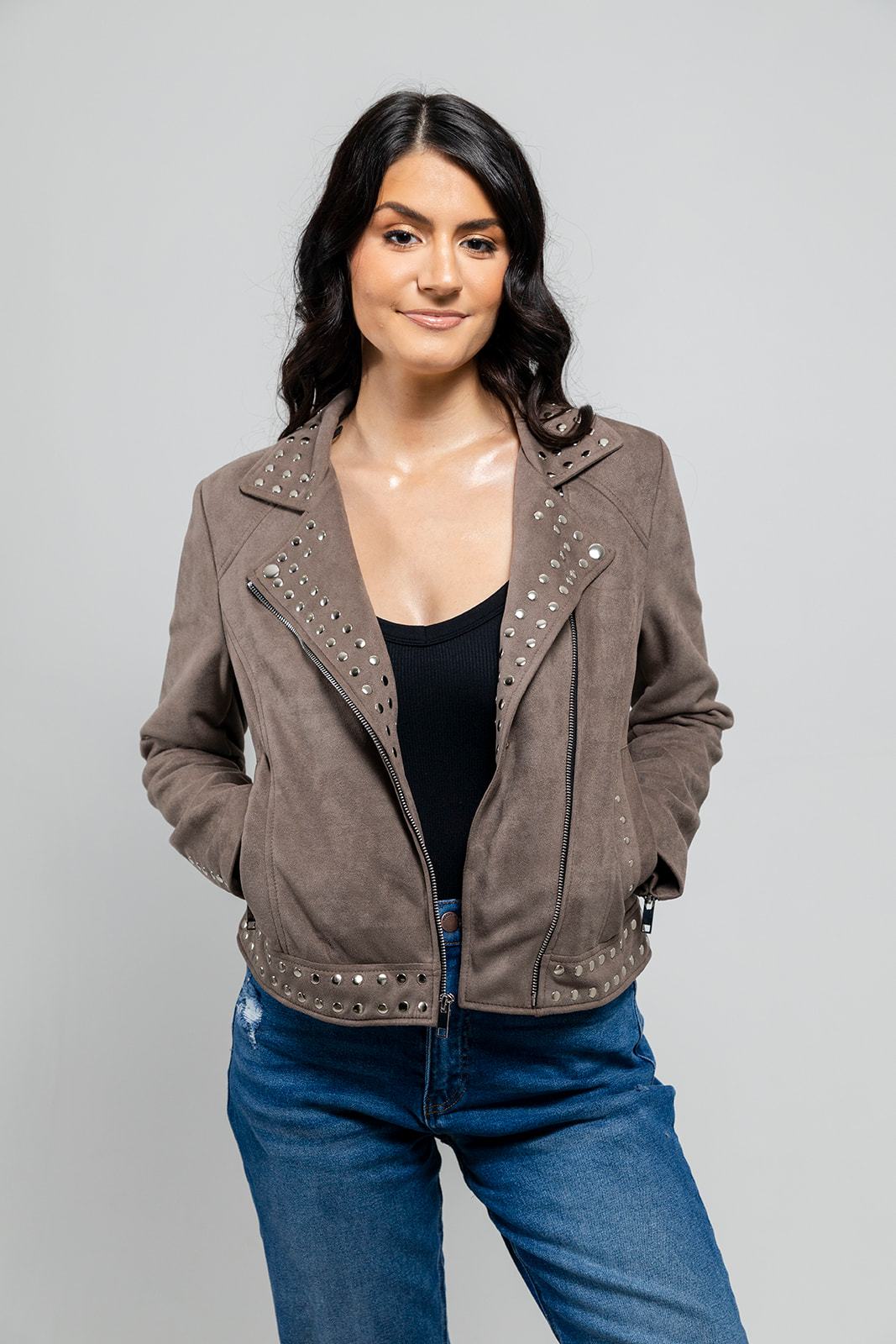 Sandy Women's Vegan Faux Leather Jacket (Gray) Women's Fashion Leather Jacket FMCo Gray XS 