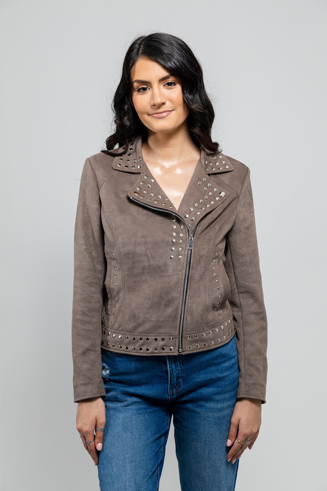 Sandy Women's Vegan Faux Leather Jacket (Gray) Women's Fashion Leather Jacket FMCo   