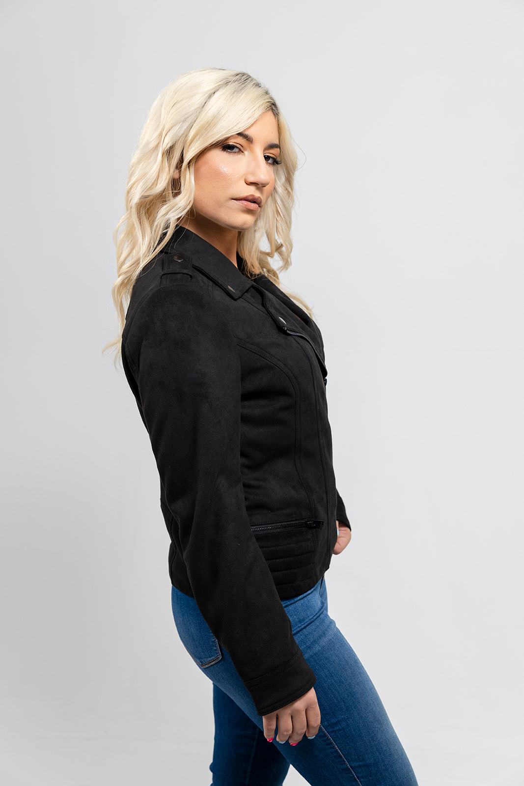 Molly Women's Vegan Faux Leather Jacket (Black) Women's Fashion Leather Jacket FMCo