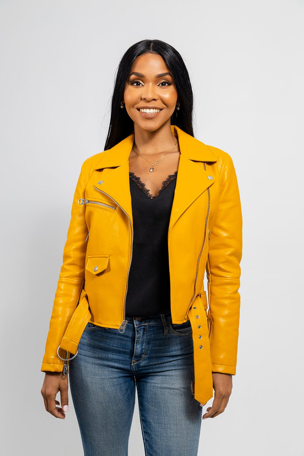 Remy - Women's Vegan Faux Leather Jacket Women's Fashion Leather Jacket FMCo Mustard XS 