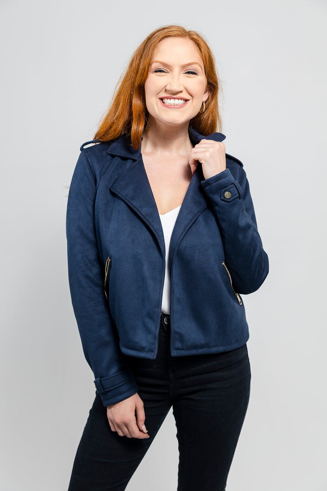 Megan Women's Vegan Faux Leather Jacket Women's Fashion Leather Jacket FMCo Navy Blue XS 
