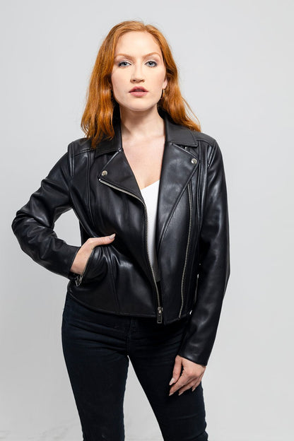 Demi Women's Vegan Faux Leather Jacket Women's Fashion Leather Jacket FMCo Black XS 