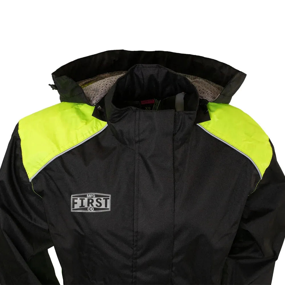 First Manufacturing Ripstop - Women's Breathable Rain Suit, Black/Neon Green