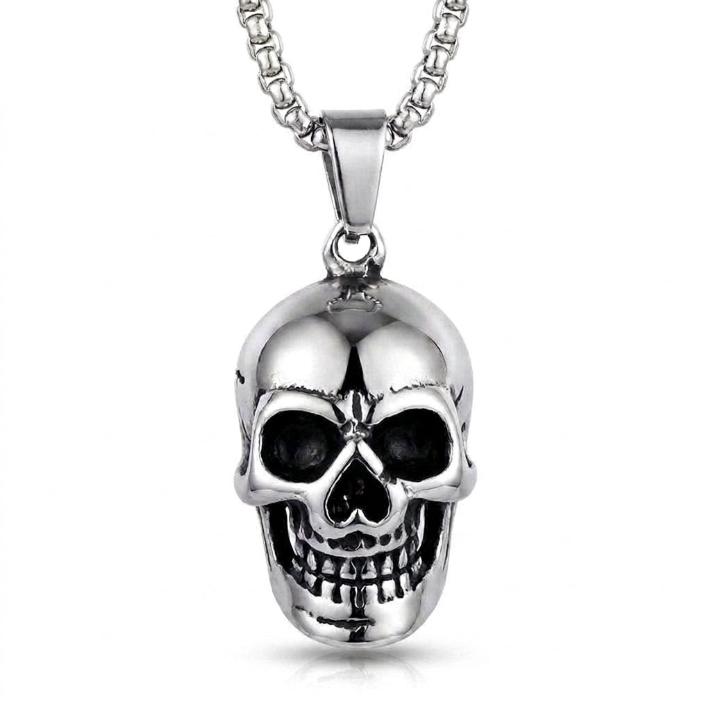 Stainless Steel Biker Ring - Nordic Odin Crow Skull Pendant Necklace G