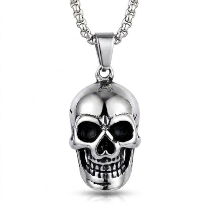 Stainless Steel Biker Ring - Nordic Odin Crow Skull Pendant Necklace G