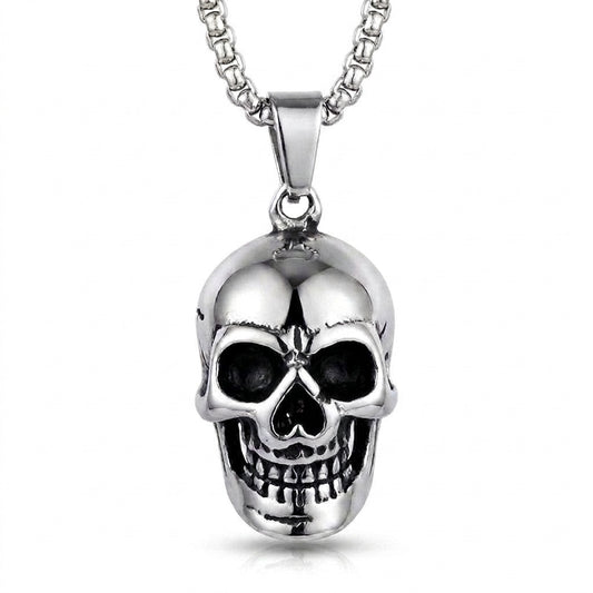 Stainless Steel Biker Ring - Nordic Odin Crow Skull Pendant Necklace G