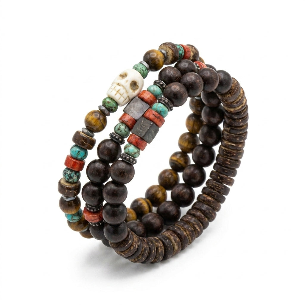 Stainless Steel Biker Ring - Hot Selling Vintage Beaded Bracelets Men