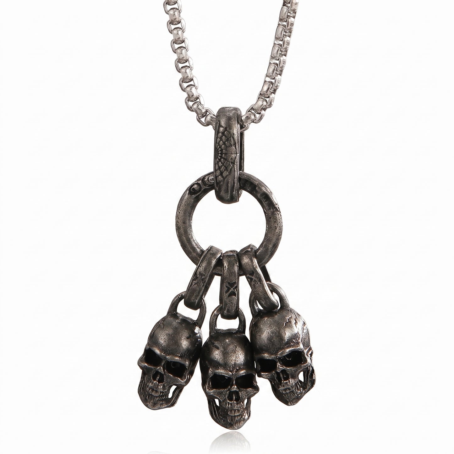 Stainless Steel Biker Ring - Retro Punk Skull Pendant Dark Personality