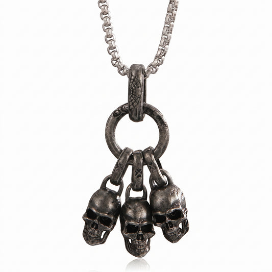 Stainless Steel Biker Ring - Retro Punk Skull Pendant Dark Personality