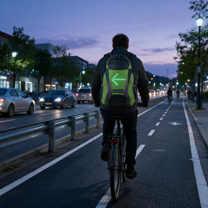 Cyclist in a bike lane signalling left