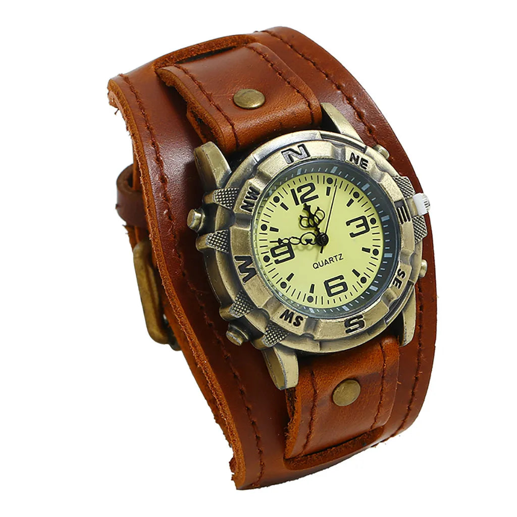 Side profile of the leather cuff watch