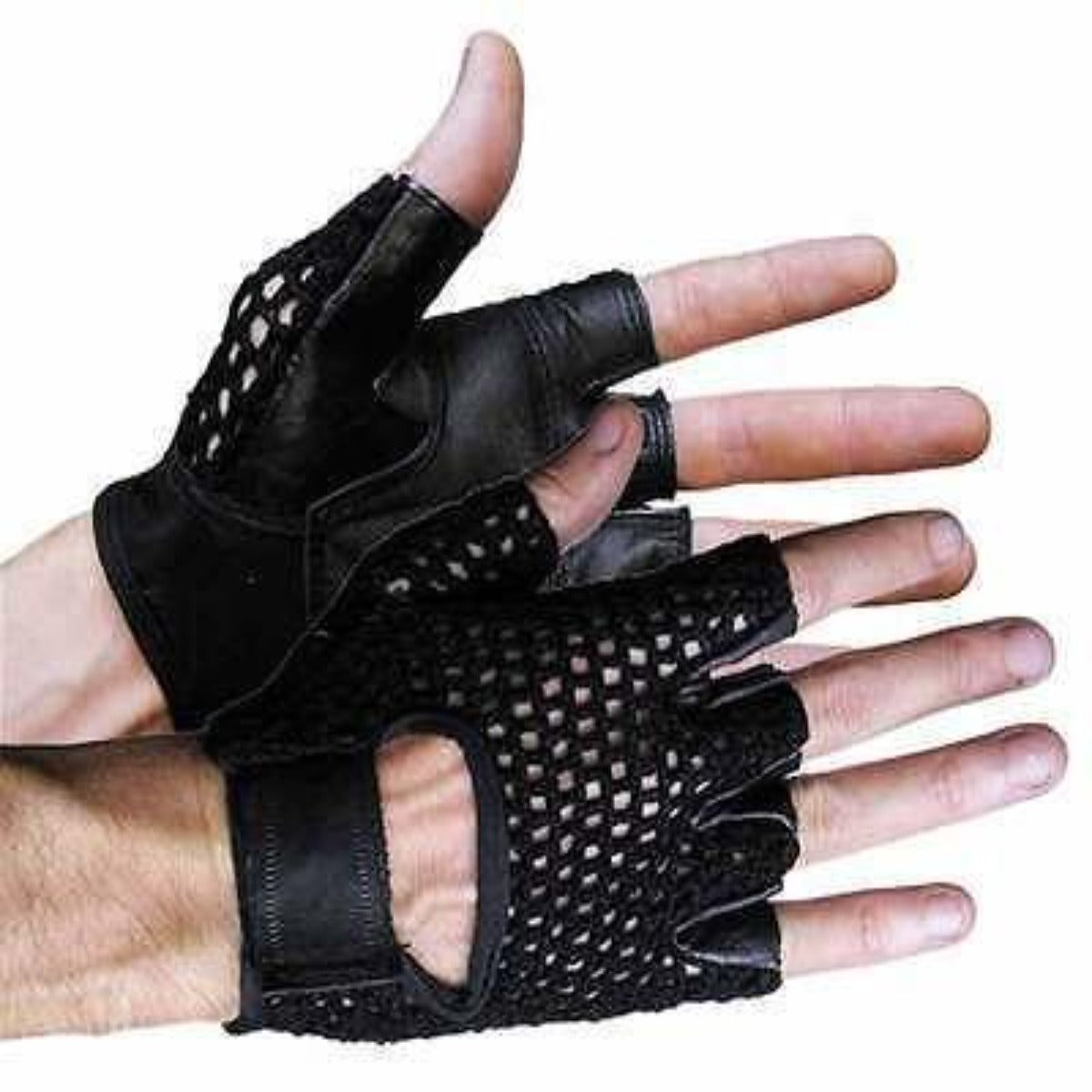 Vance leather mesh back fingerless glove product photo