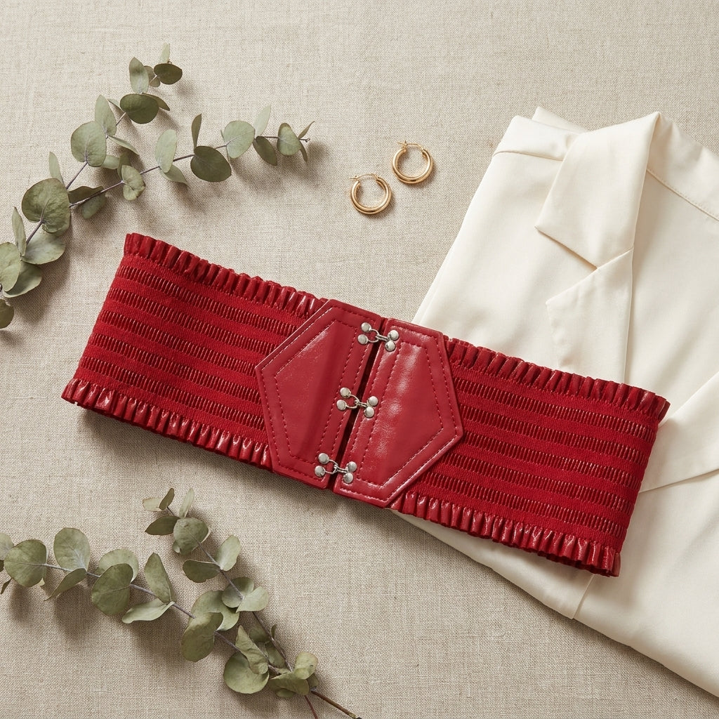 Ruffle Edge Corset Waist Belt — flatlay