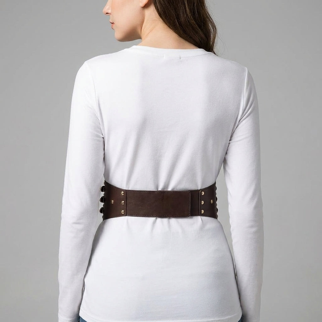 Triple Buckle Studded Corset Belt — back view
