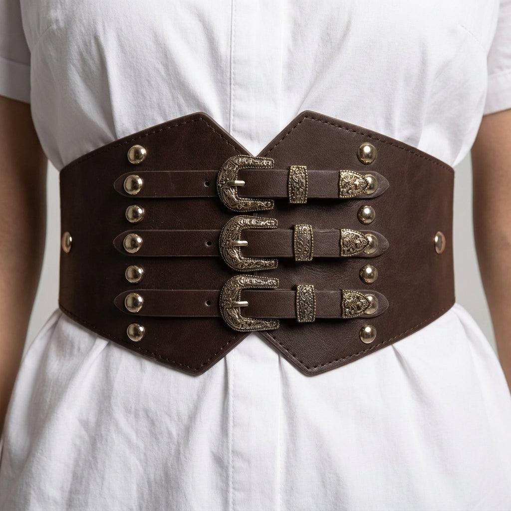 Triple Buckle Studded Corset Belt — detail