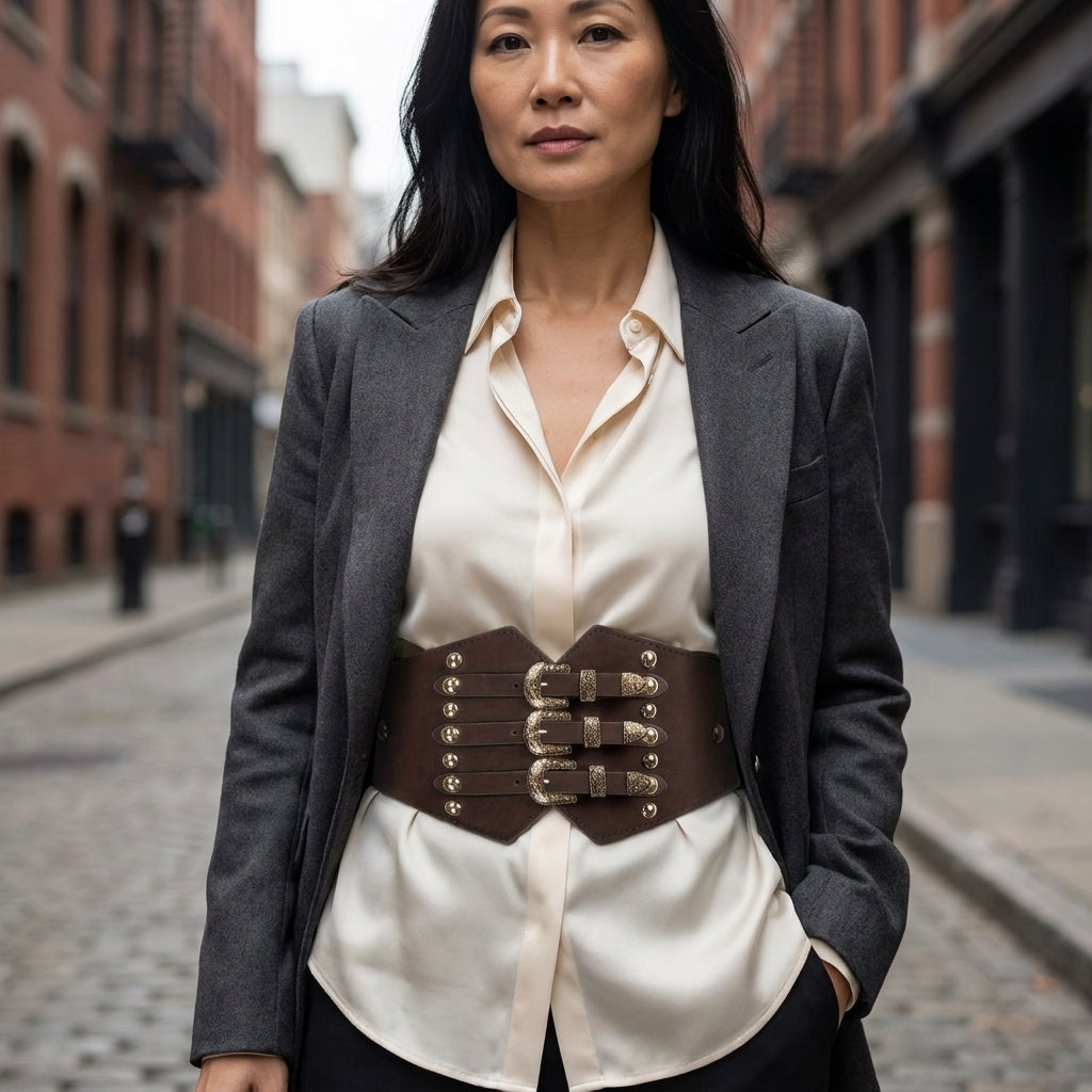 Triple Buckle Studded Corset Belt — office