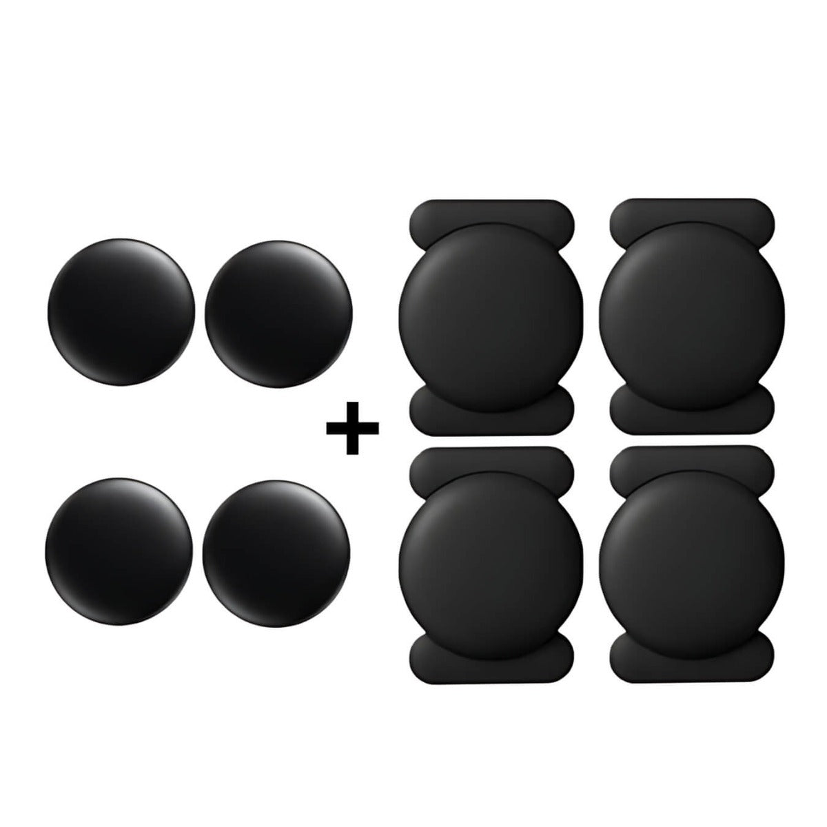 Four Stealth Bluetooth finder tags with their silicone holders