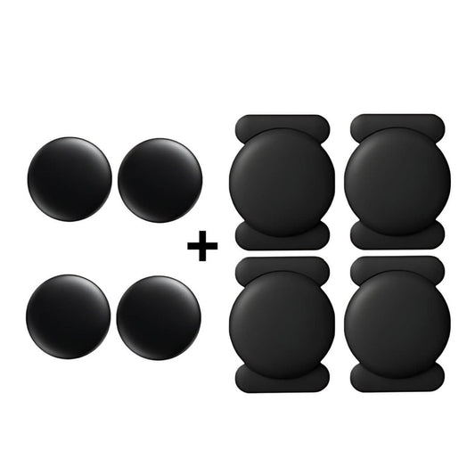 Four Stealth Bluetooth finder tags with their silicone holders