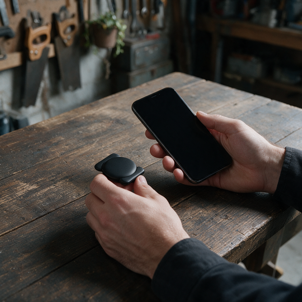 Pairing the Stealth tracker with a phone on a workbench