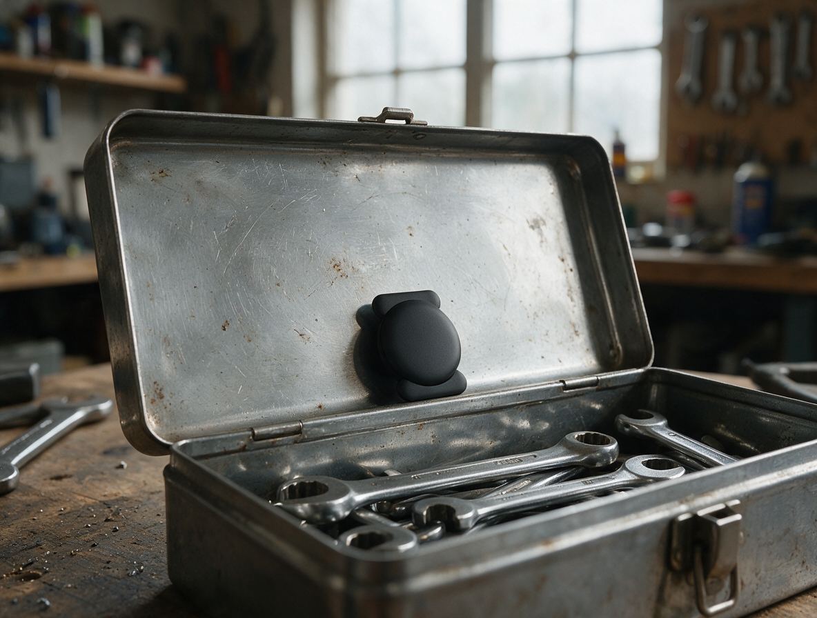 Open toolbox with the Stealth tracker inside