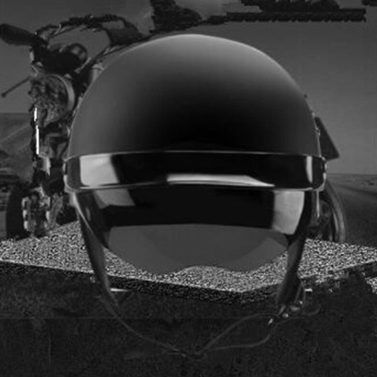 Leather trim and strap detail on the vintage half helmet