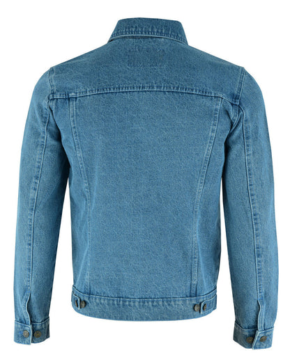Vance Men's Light Blue Heavy Duty Denim Button Front Motorcycle Jacket, Jean Jacket for Men