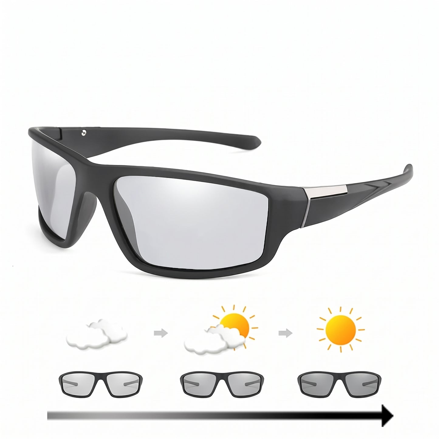 Motorcycle Accessory - XaYbZc Men Photochromic Sunglasses Matte Black