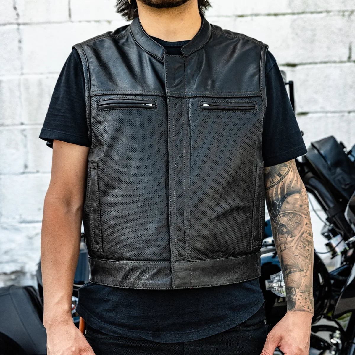 Lowrider Perforated Men's Leather Vest Men's Perforated Leather Vest Vests