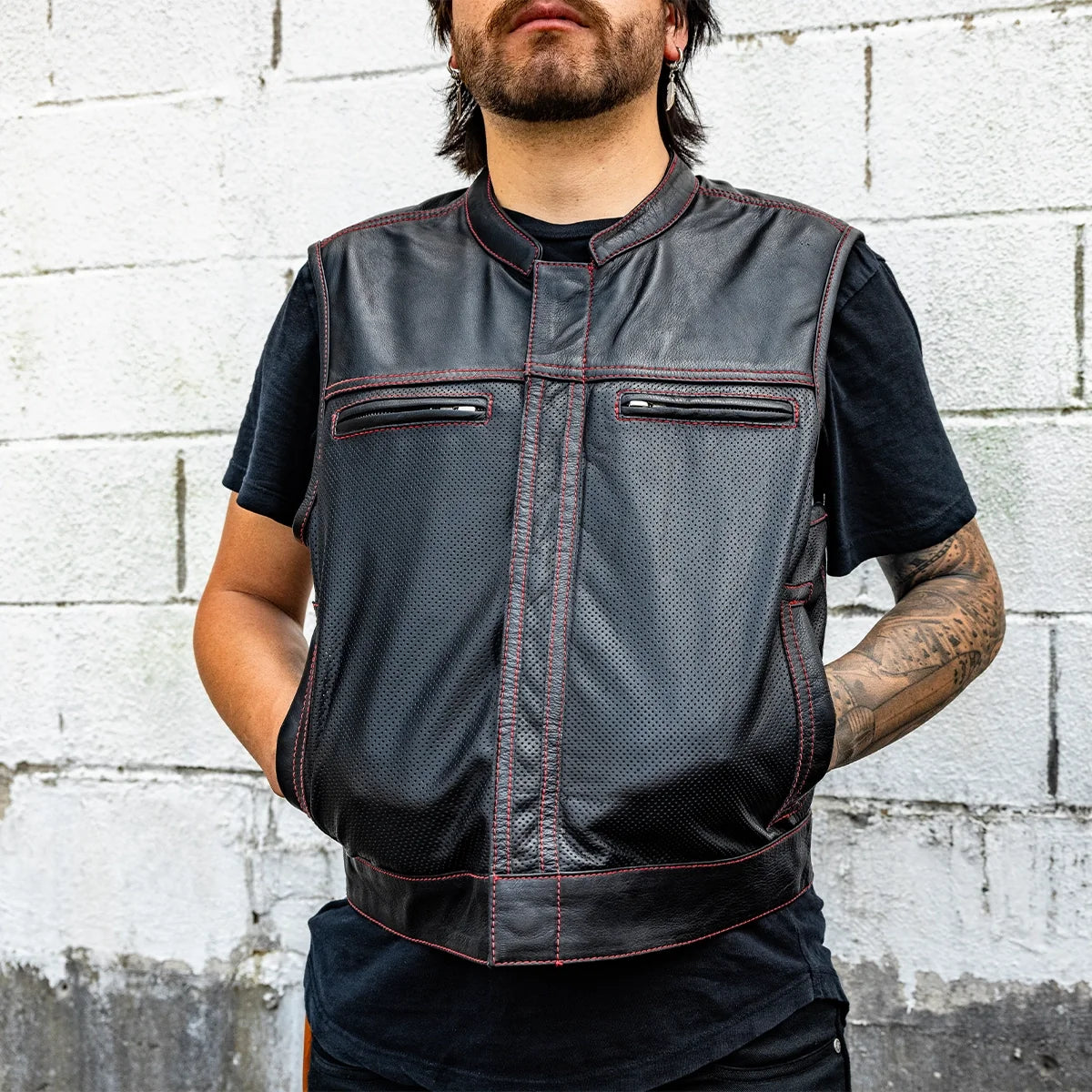 Lowrider Perforated Men's Leather Vest Men's Perforated Leather Vest Vests