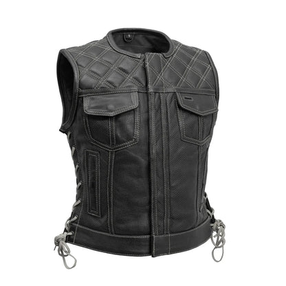 Bonnie Perforated Women's Motorcycle Leather Vest Women's Perforated Leather Vest Vests Black Grey XS