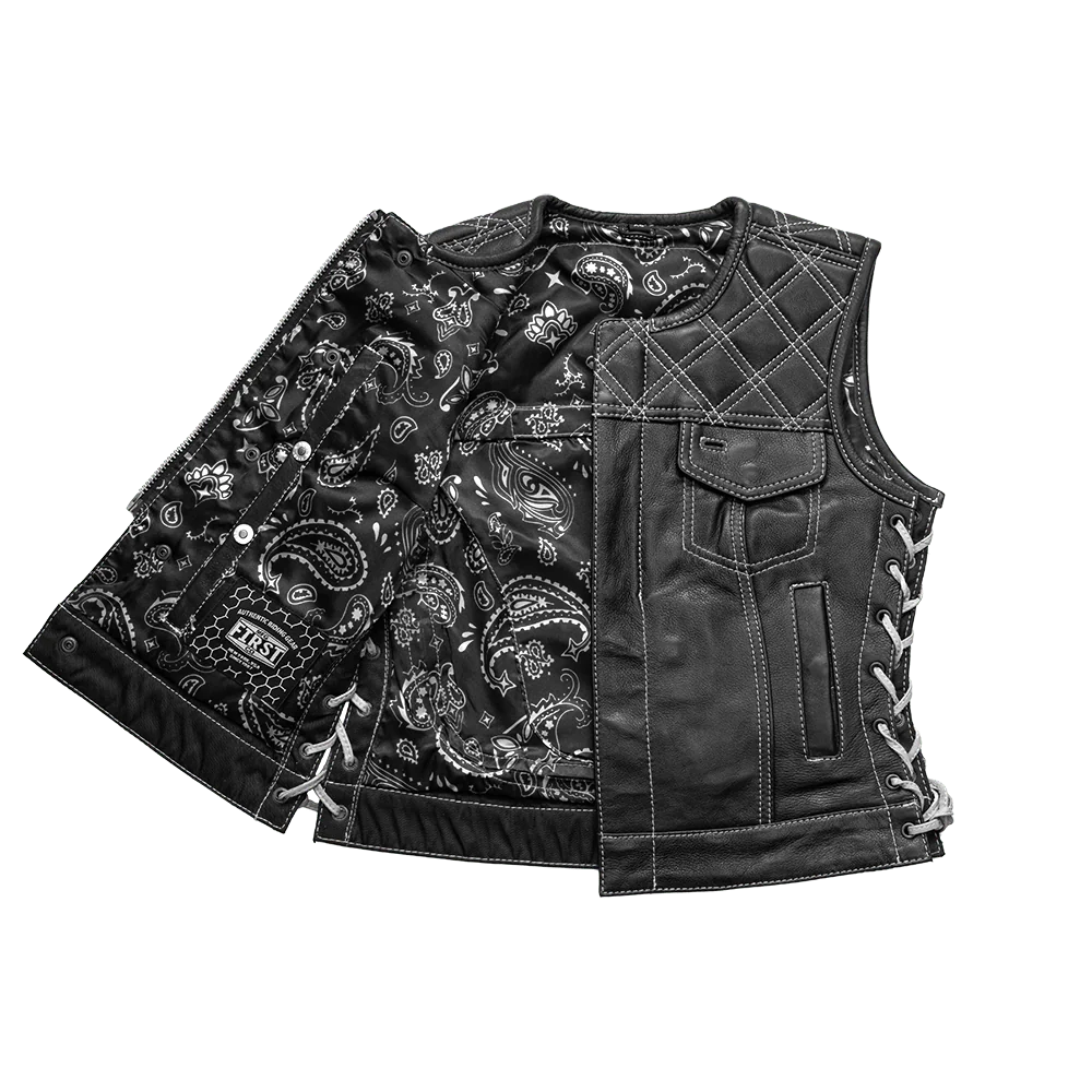 Bonnie - Women's Motorcycle Leather Vest - Diamond Quilt Women's Leather Vest Vests