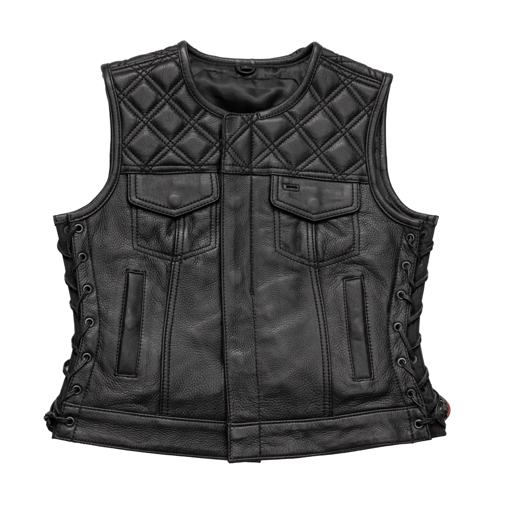 Bonnie - Women's Motorcycle Leather Vest - Diamond Quilt Women's Leather Vest Vests Black XS